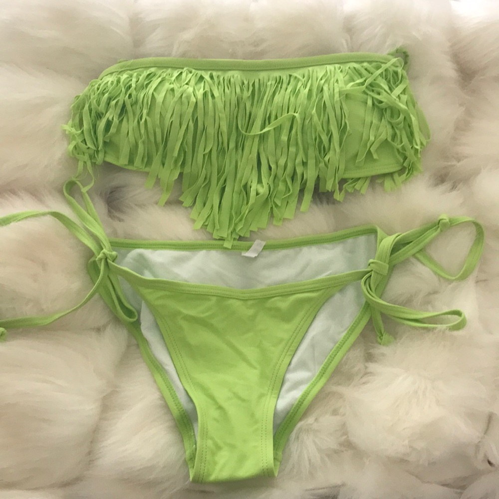 Lime Fringe Bikini Top & Bottoms Set